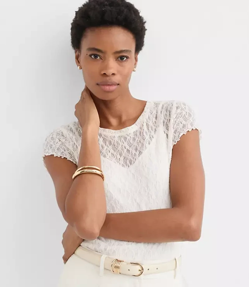 Petite Lace Cap Sleeve Tee