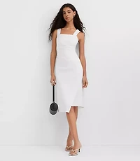 Petite Ruched Linen Cotton Square Neck Midi Dress