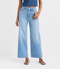 Rivete Petite High Rise Wide Leg Crop Jeans Bright Medium Stonewash