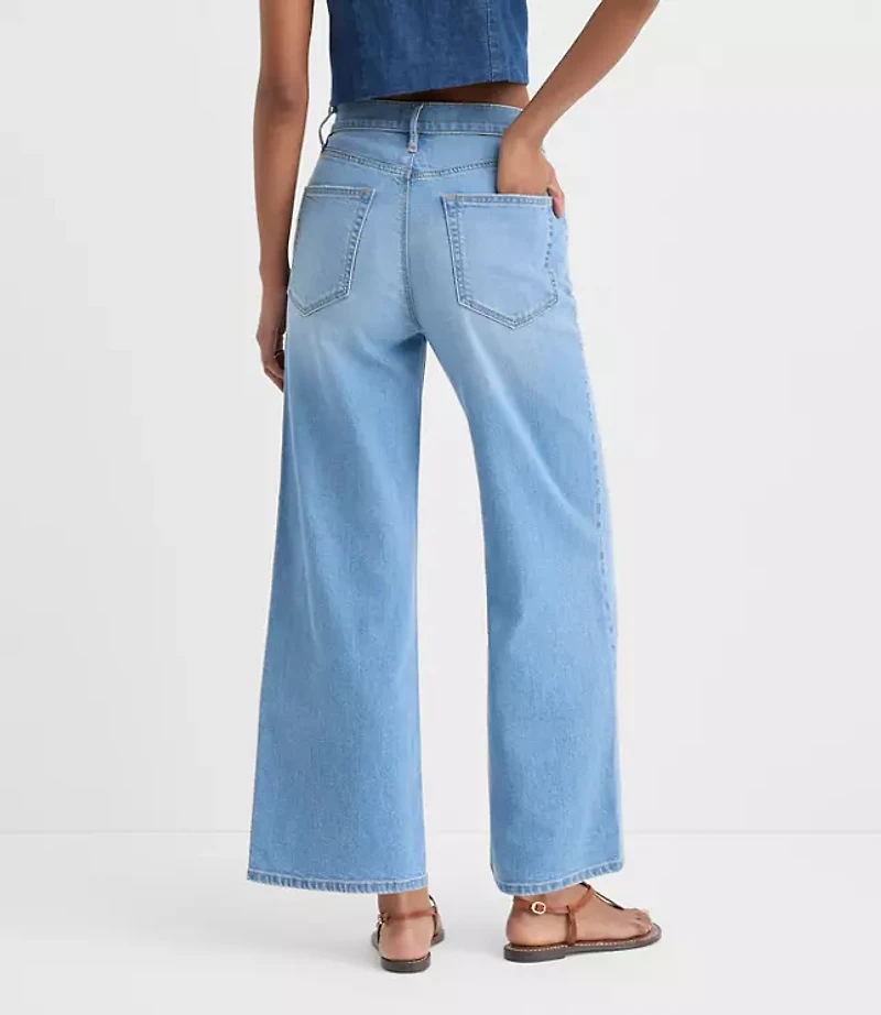 Rivete Petite High Rise Wide Leg Crop Jeans Bright Medium Stonewash