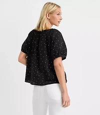 Dotted Pintucked Puff Sleeve Blouse