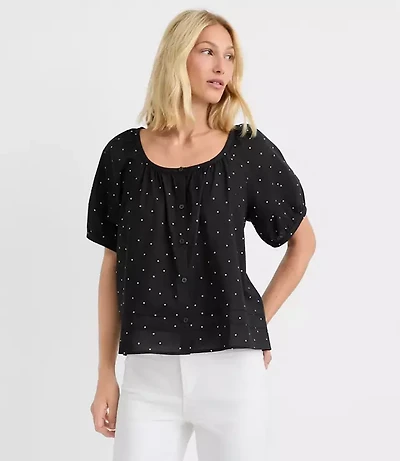 Dotted Pintucked Puff Sleeve Blouse