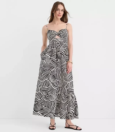 Petite LOFT Beach Seashell Poplin Cutout Twist Maxi Pocket Dress