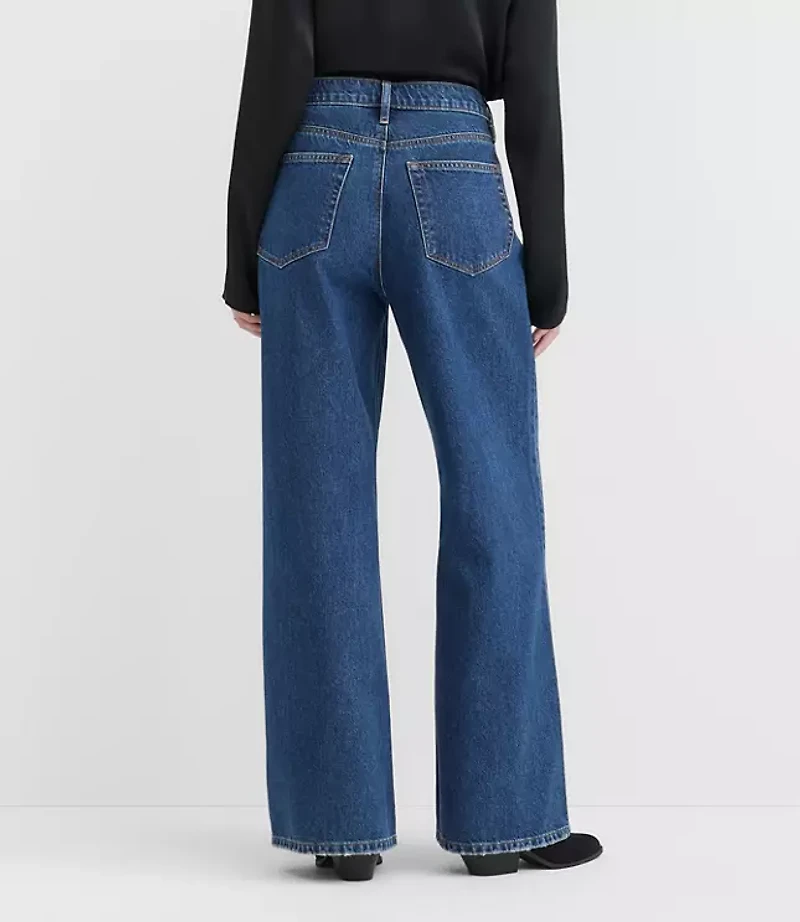 Rivete Short High Rise Relaxed Wide Leg Jeans Mid Wash