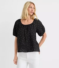 Petite Dotted Pintucked Puff Sleeve Blouse
