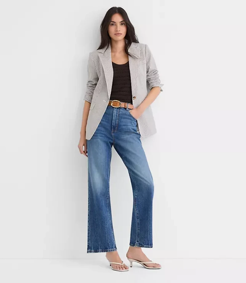 Petite Striped Seersucker Fitted Blazer