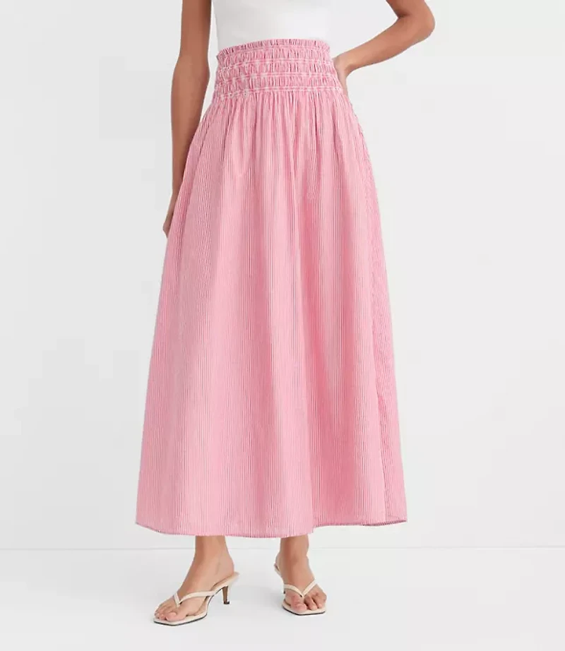Petite Striped Smocked Midi Skirt