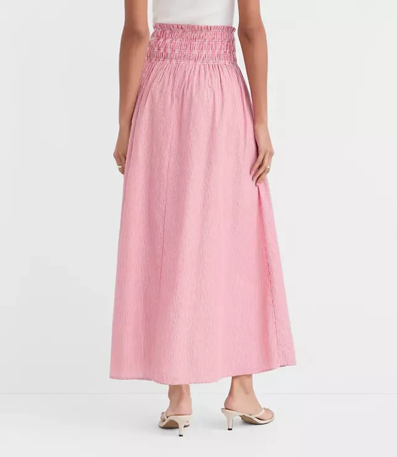 Petite Striped Smocked Midi Skirt