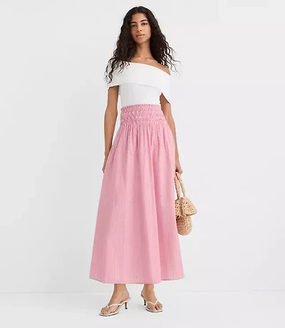 Petite Striped Smocked Midi Skirt