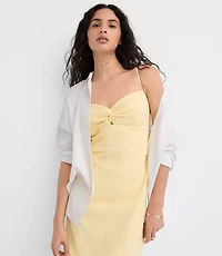 Petite Sun Palm Linen Cotton Cutout Twist Midi Dress