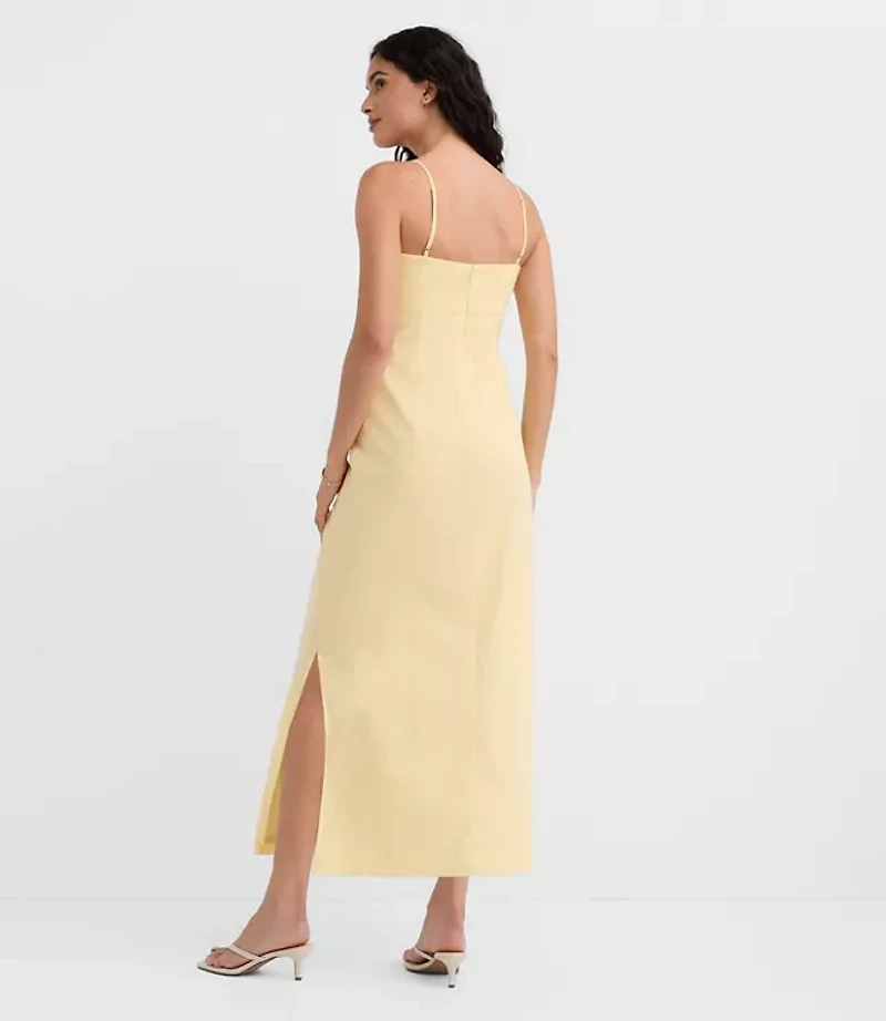 Petite Sun Palm Linen Cotton Cutout Twist Midi Dress