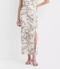 Petite Floral Toile Linen Cotton Column Midi Skirt