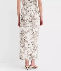 Petite Floral Toile Linen Cotton Column Midi Skirt