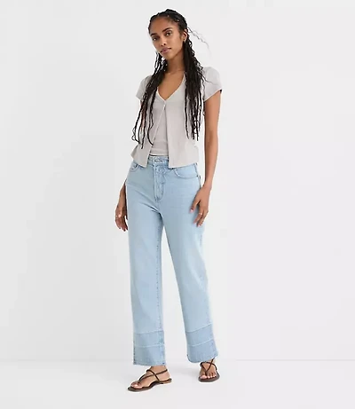Rivete Petite Unpicked High Rise Straight Jeans Wave Wash
