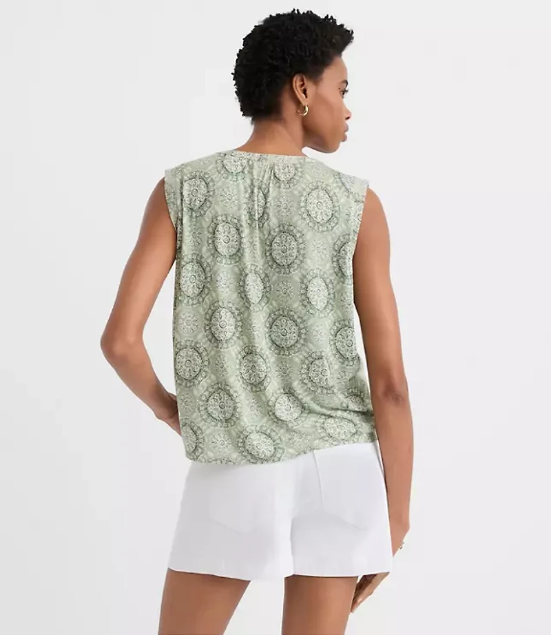 Petite Tiled Pleated Yoke Mixed Media Shell