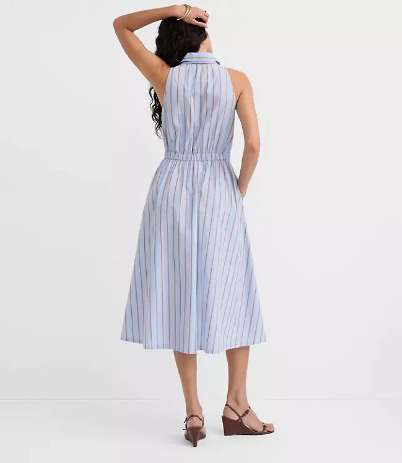 Petite Striped Halter Midi Pocket Shirtdress