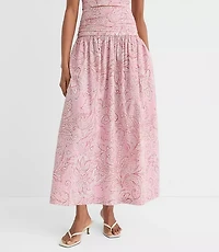 Floral Ruched Poplin Midi Skirt