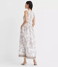 Petite Floral Toile Smocked Midi Pocket Dress