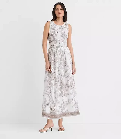 Petite Floral Toile Smocked Midi Pocket Dress