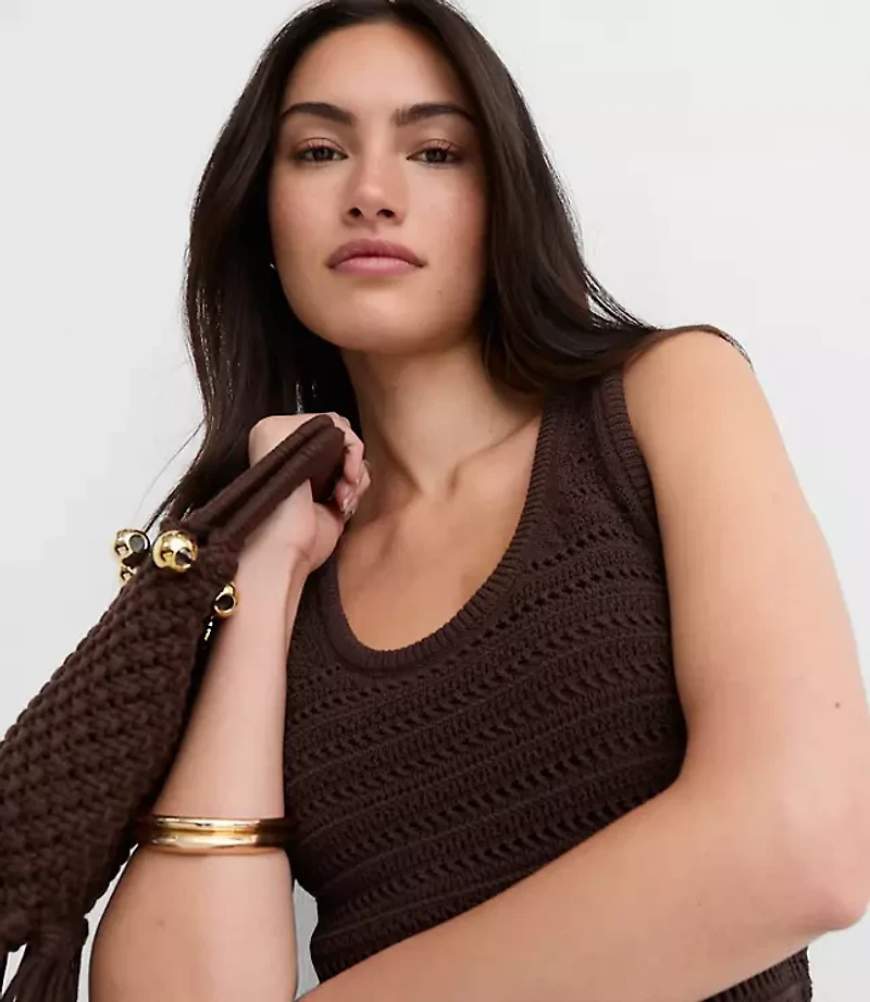 Petite Pointelle Scoop Neck Sweater Tank Top