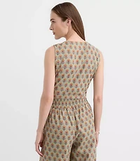 LOFT Beach Garden Linen Cotton Tie Front Top