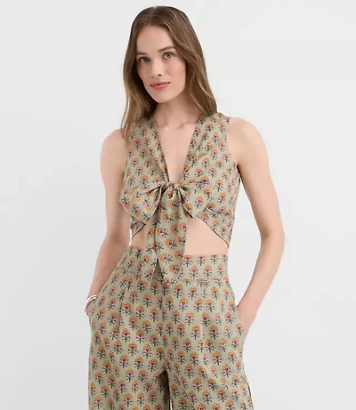 LOFT Beach Garden Linen Cotton Tie Front Top