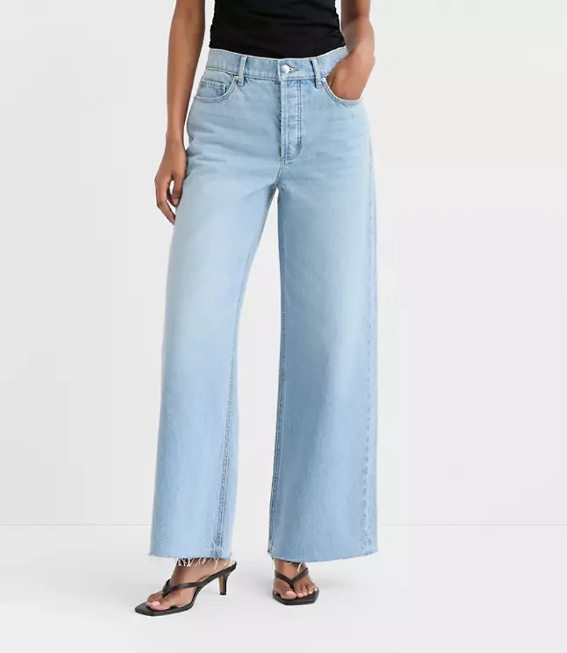 Rivete Petite Fresh Cut High Rise Relaxed Wide Leg Jeans Wave Wash