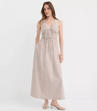 Petite Striped Bow Poplin Midi Pocket Dress