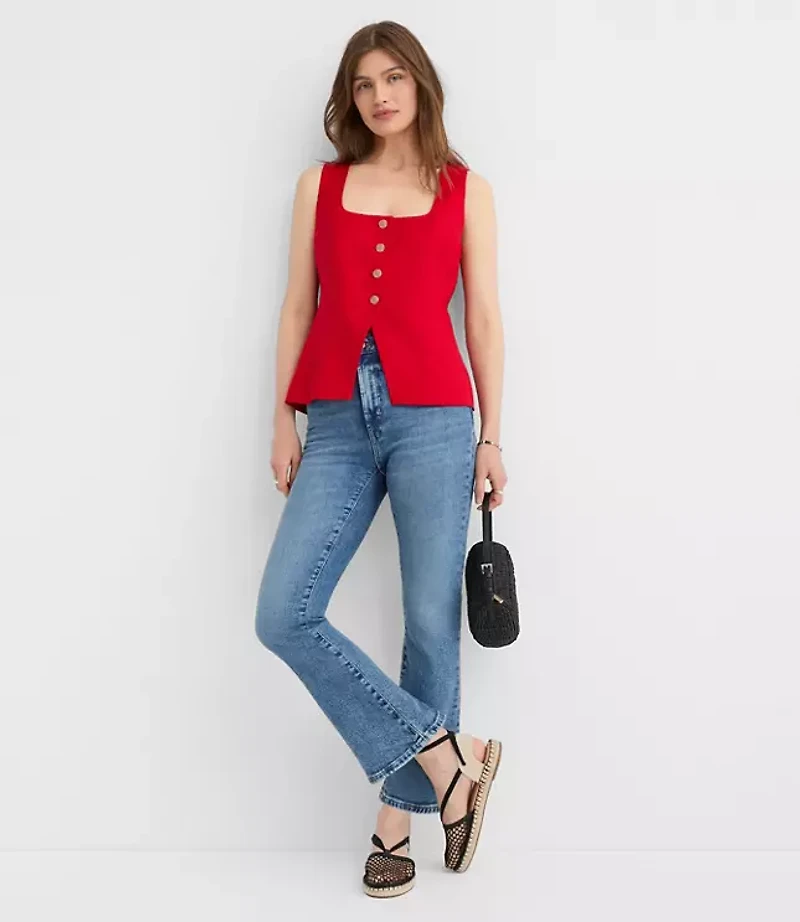 Petite Linen Blend Cutaway Pocket Vest