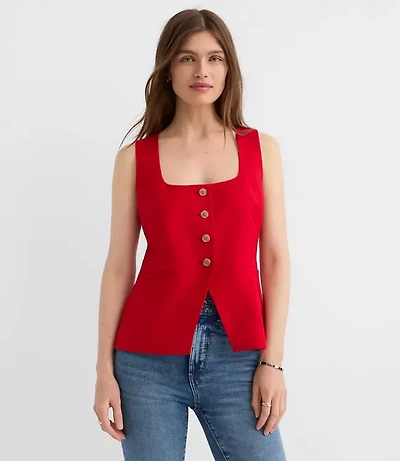 Petite Linen Blend Cutaway Pocket Vest