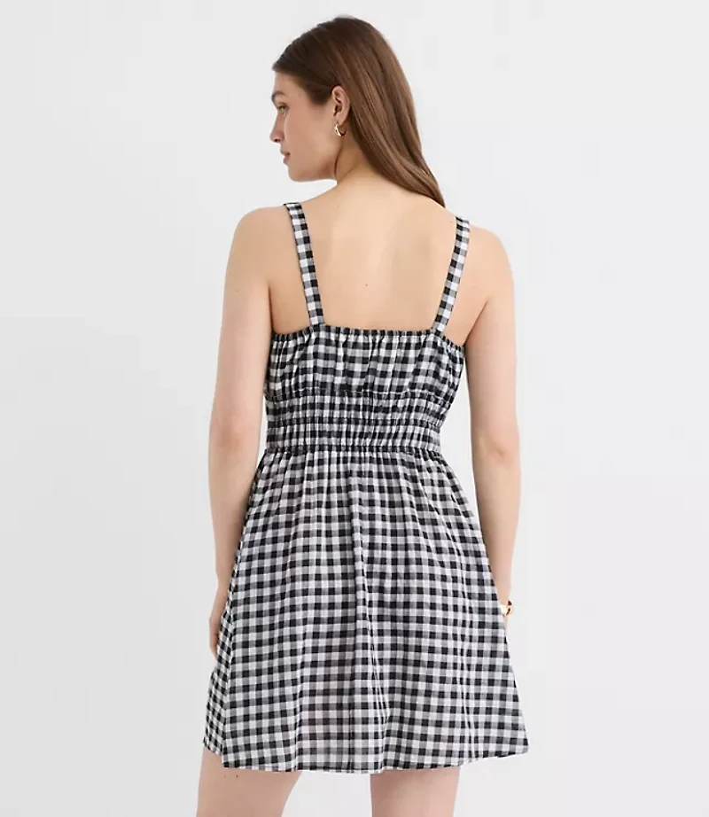 Petite Gingham Smocked Mini Pocket Dress