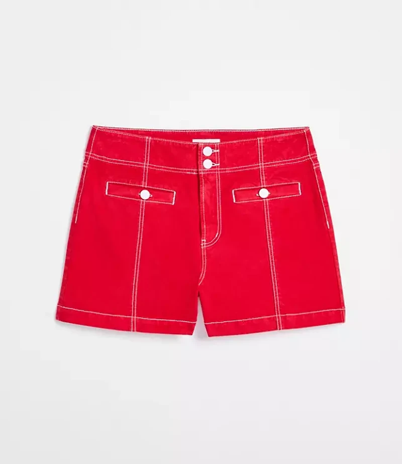 Rivete Curvy Double Shank High Rise Denim Shorts Maple Cherry
