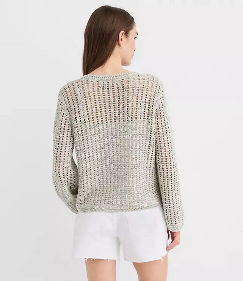 Petite Marled Open Stitch Flare Sleeve Sweater