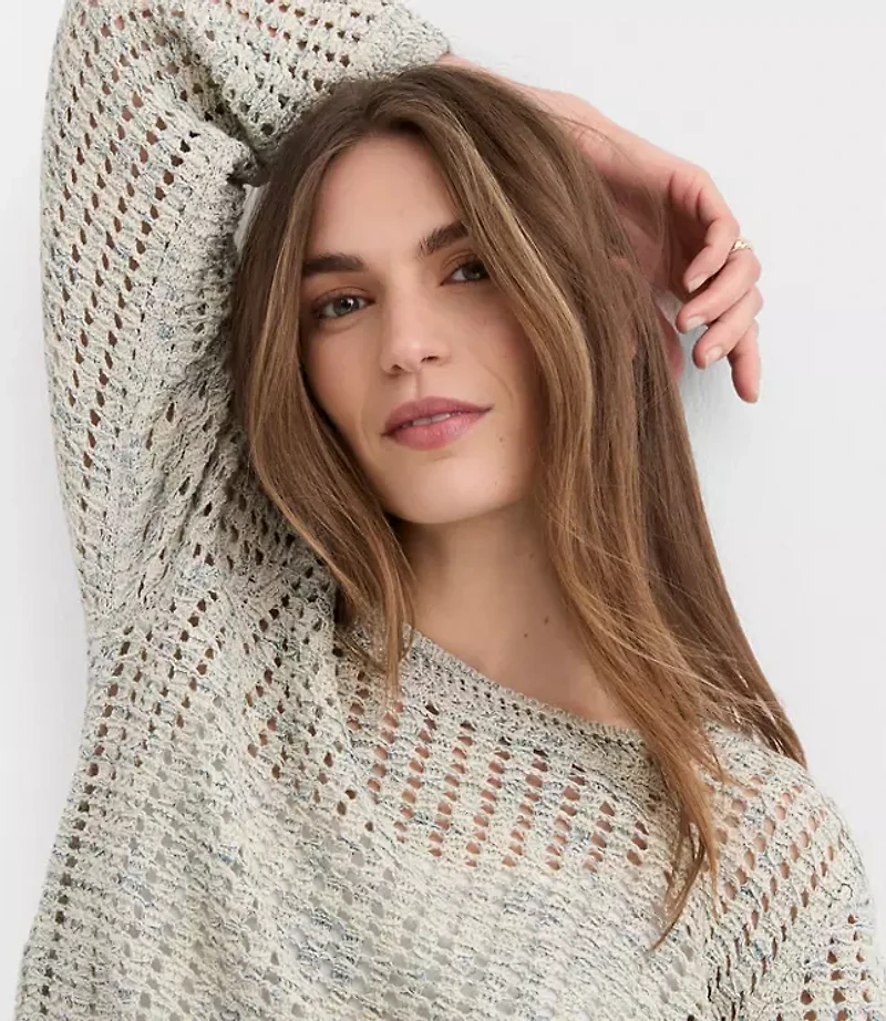Petite Marled Open Stitch Flare Sleeve Sweater