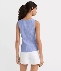 Striped Linen Cotton Cutaway Pocket Vest