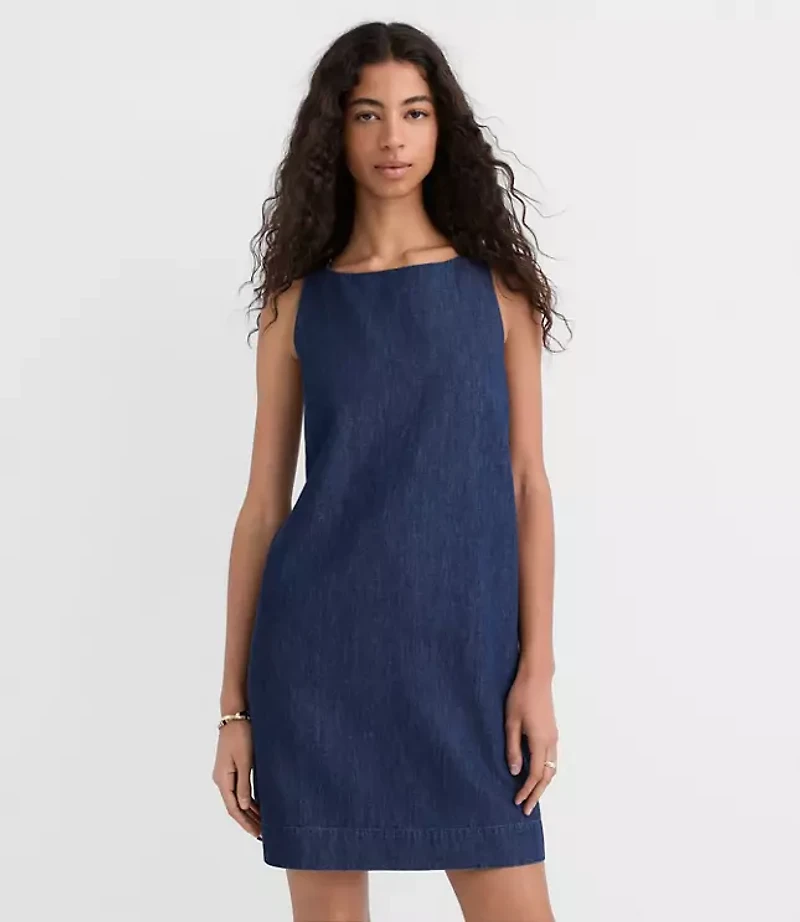 Petite Chambray Boatneck Mini Dress