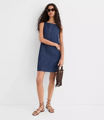 Petite Chambray Boatneck Mini Dress