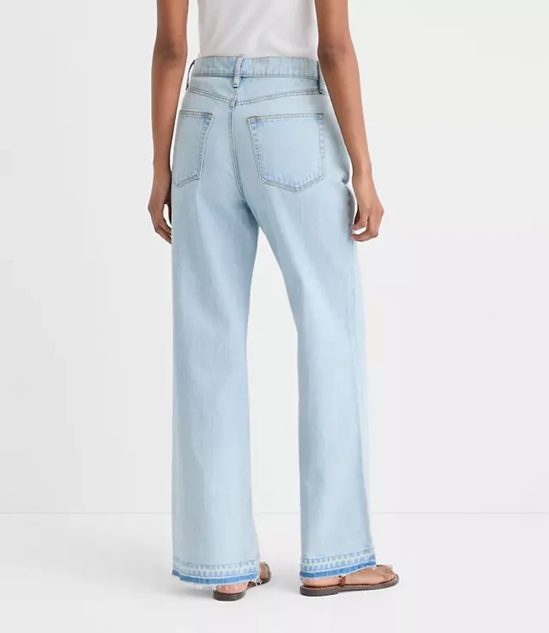 Rivete Curvy Unpicked High Rise Wide Leg Jeans Wave Wash