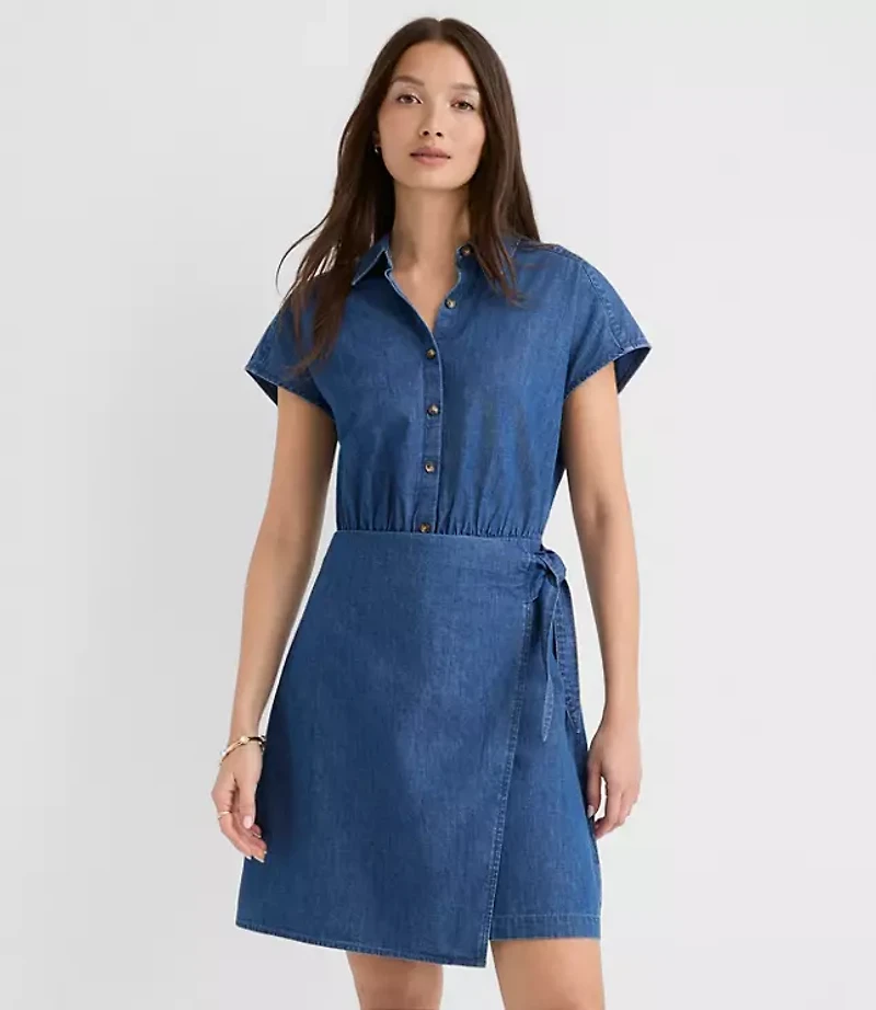 Petite Chambray Wrap Mini Shirtdress