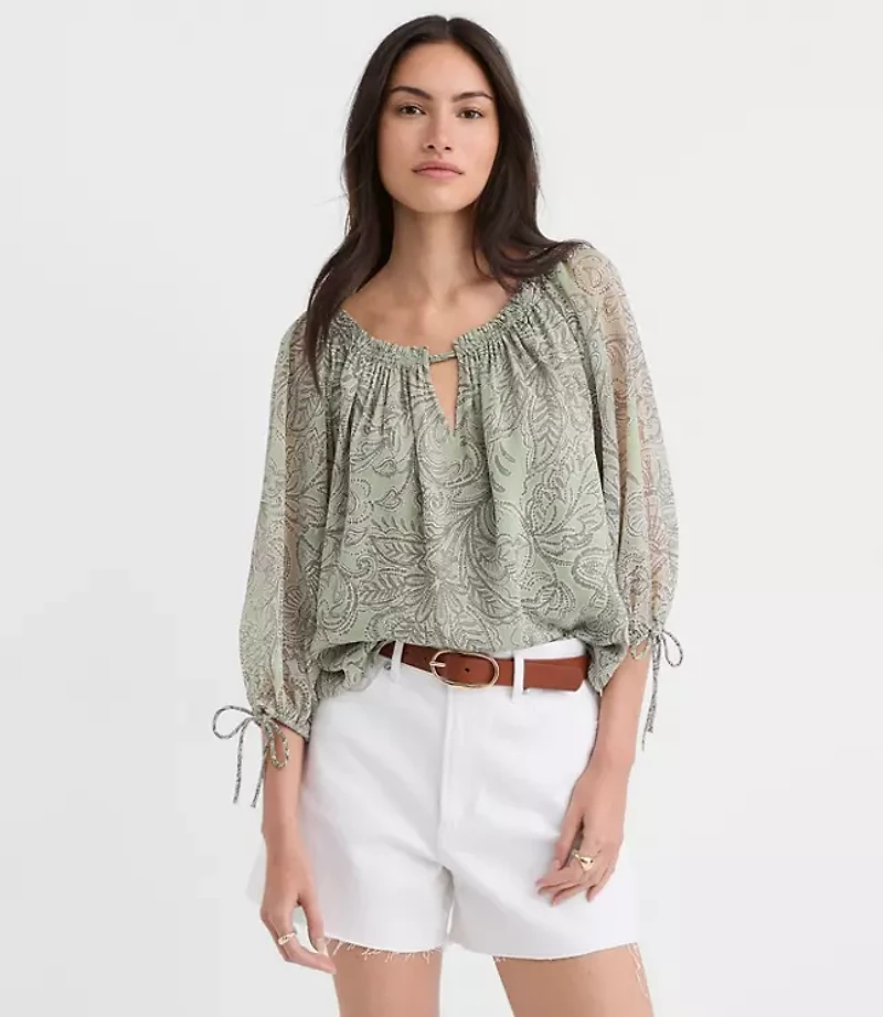 Petite Floral Tie Cuff Off The Shoulder Blouse