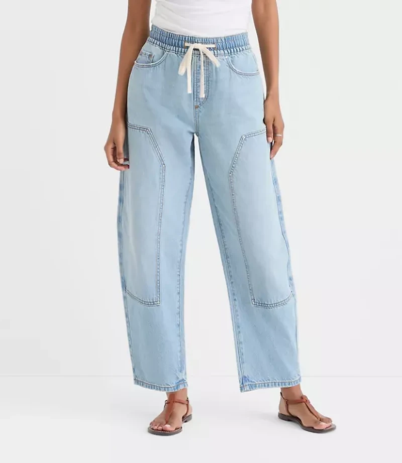 Rivete Tall Utility High Rise Pull On Jeans in Light Wash Indigo