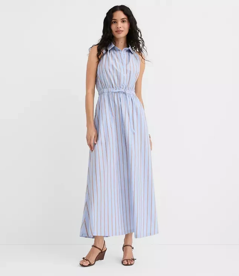 Striped Halter Midi Pocket Shirtdress