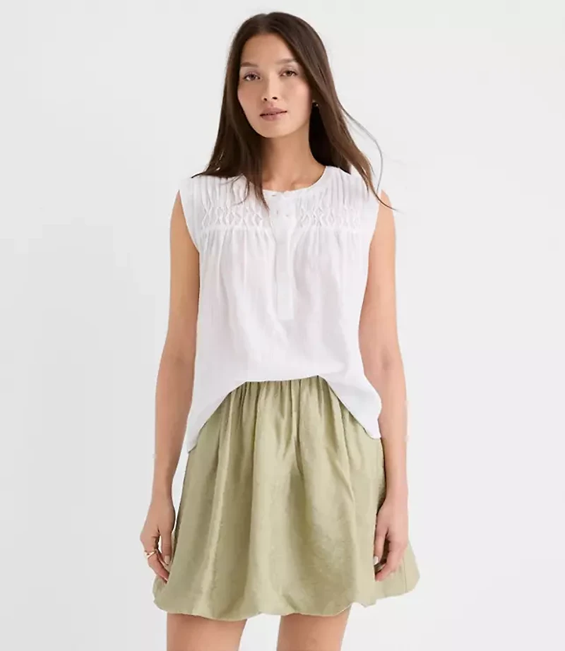 Petite Pleated Yoke Mixed Media Shell