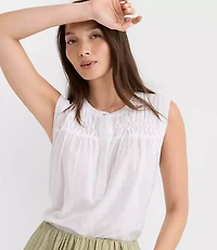 Petite Pleated Yoke Mixed Media Shell