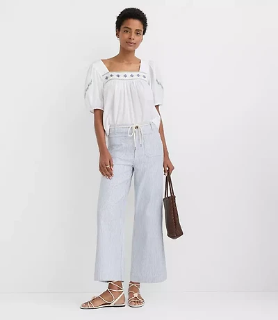 Belted Palmer Wide Leg Crop Pants Striped Twill