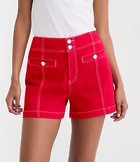 Rivete Petite Curvy Double Shank High Rise Denim Shorts Maple Cherry
