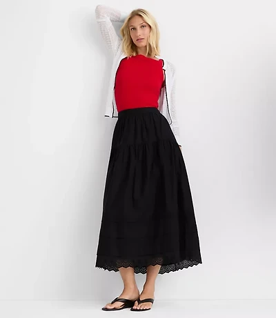 Petite Scalloped Eyelet Pintucked Maxi Skirt
