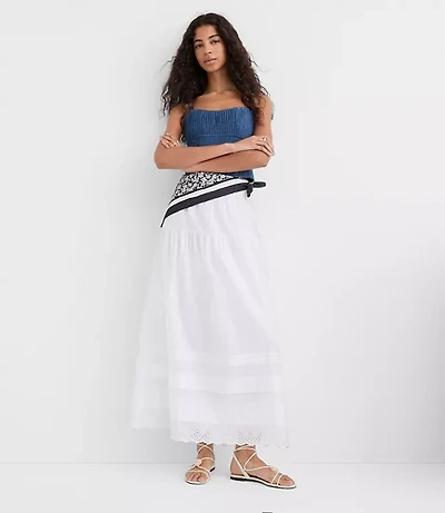 Petite Scalloped Eyelet Pintucked Maxi Skirt