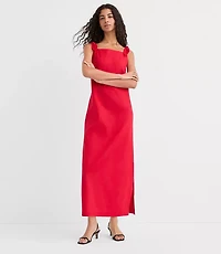 Petite Linen Cotton Tie Boatneck Midi Dress