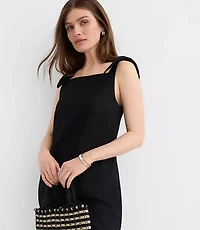 Petite Linen Cotton Tie Boatneck Midi Dress